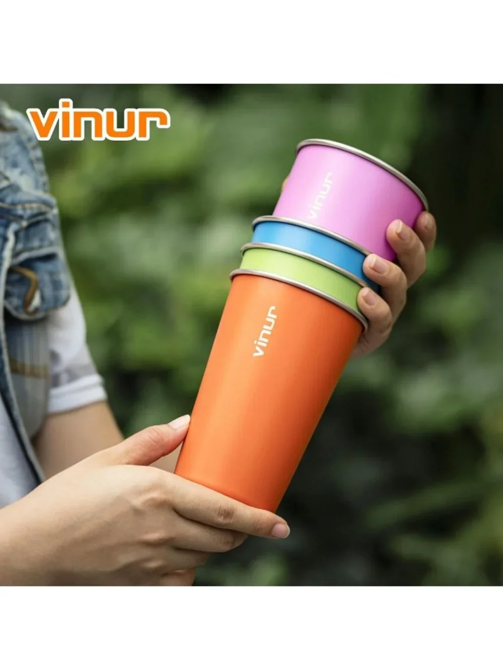 Colorful 16 oz Stainless Steel Stackable Drinking Glasses - Set of 8 Metal Cups